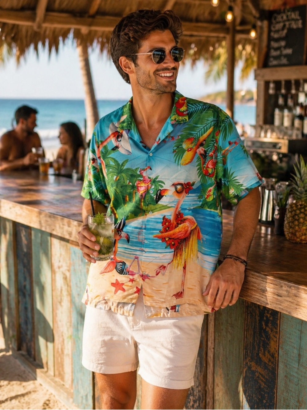π¦©π΄π Menβs Tropical Flamingo Hawaiian Shirt XL Beach Vacation Button Up - Picture 1 of 4